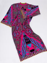 Knitwear Jacquard Dress in Blue, Pink and Grey