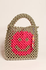 Chrome smiley hand beaded bag