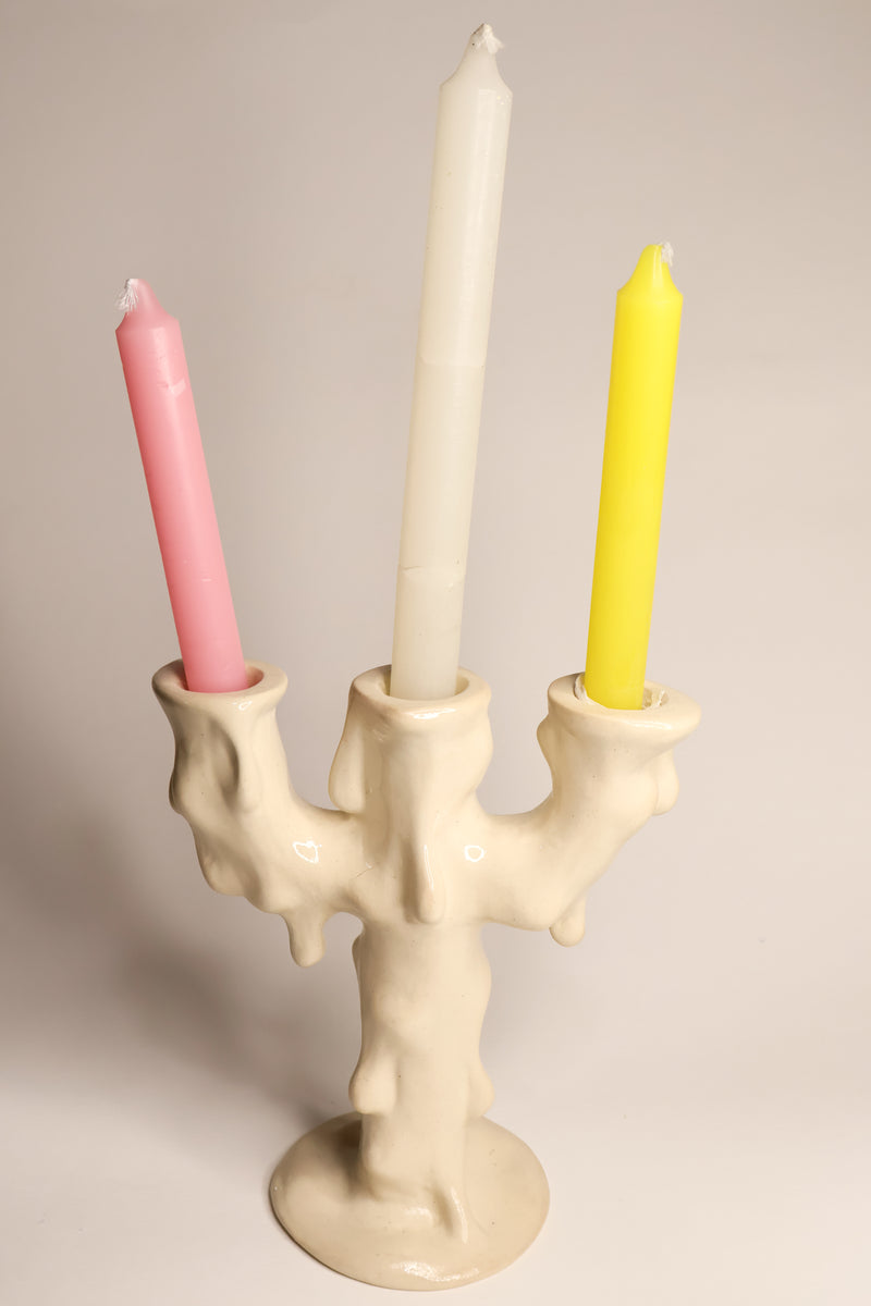 White ceramic triple candleholder