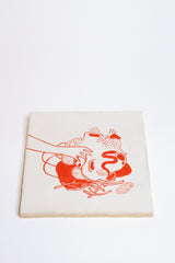 Ceramic tiles with red illustrations