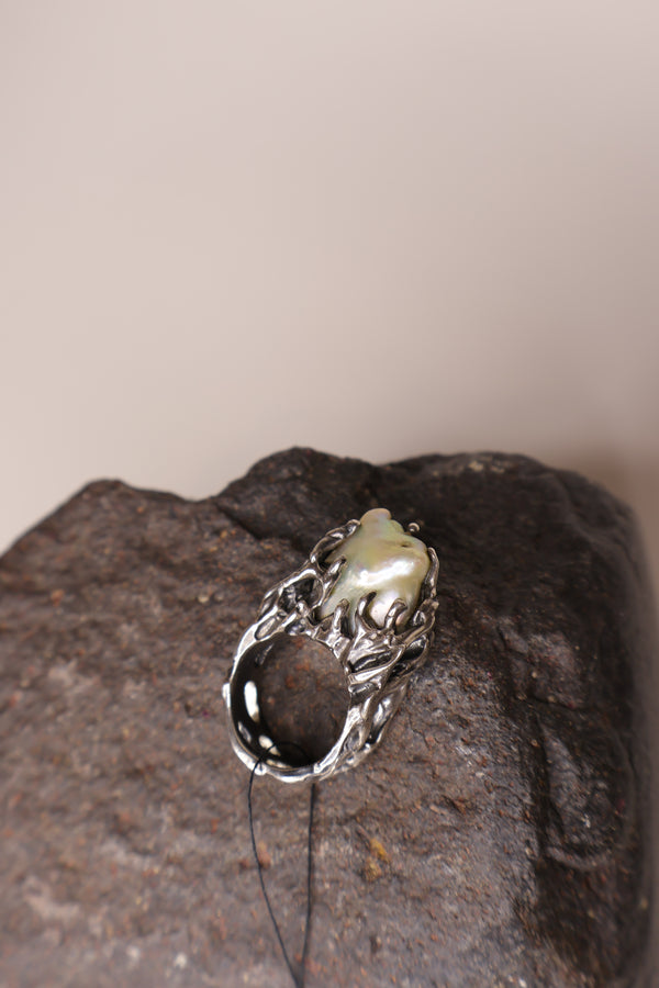 Silver dagger pearl ring