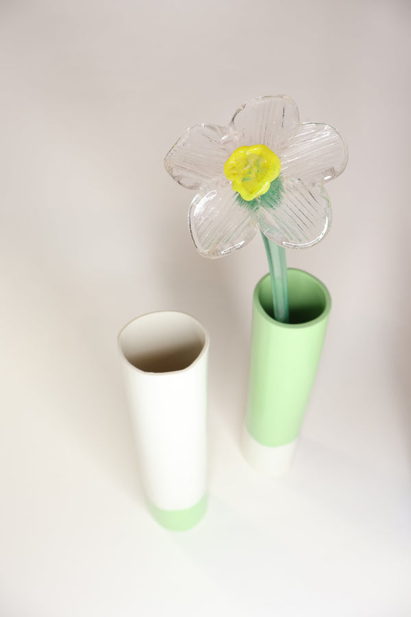 Long porcelain vase green homem ceramics