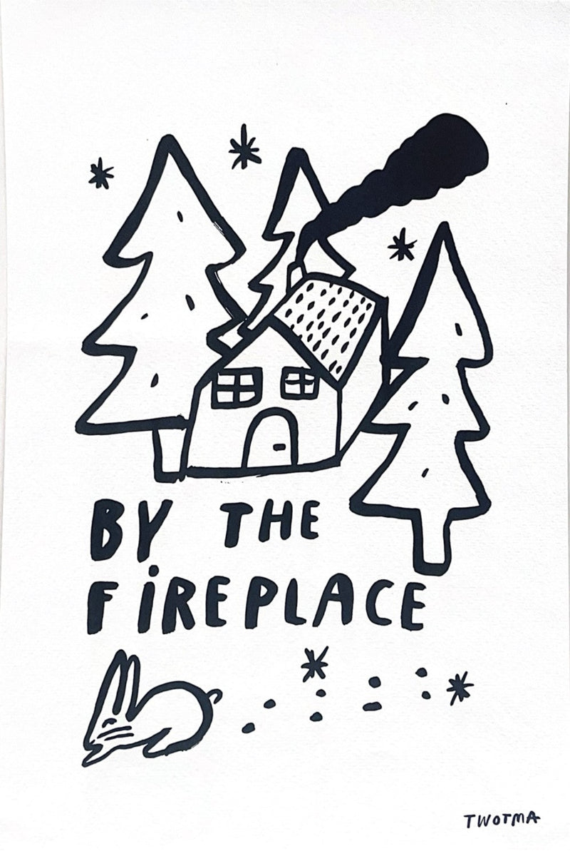 Twotma print fireplace black and white