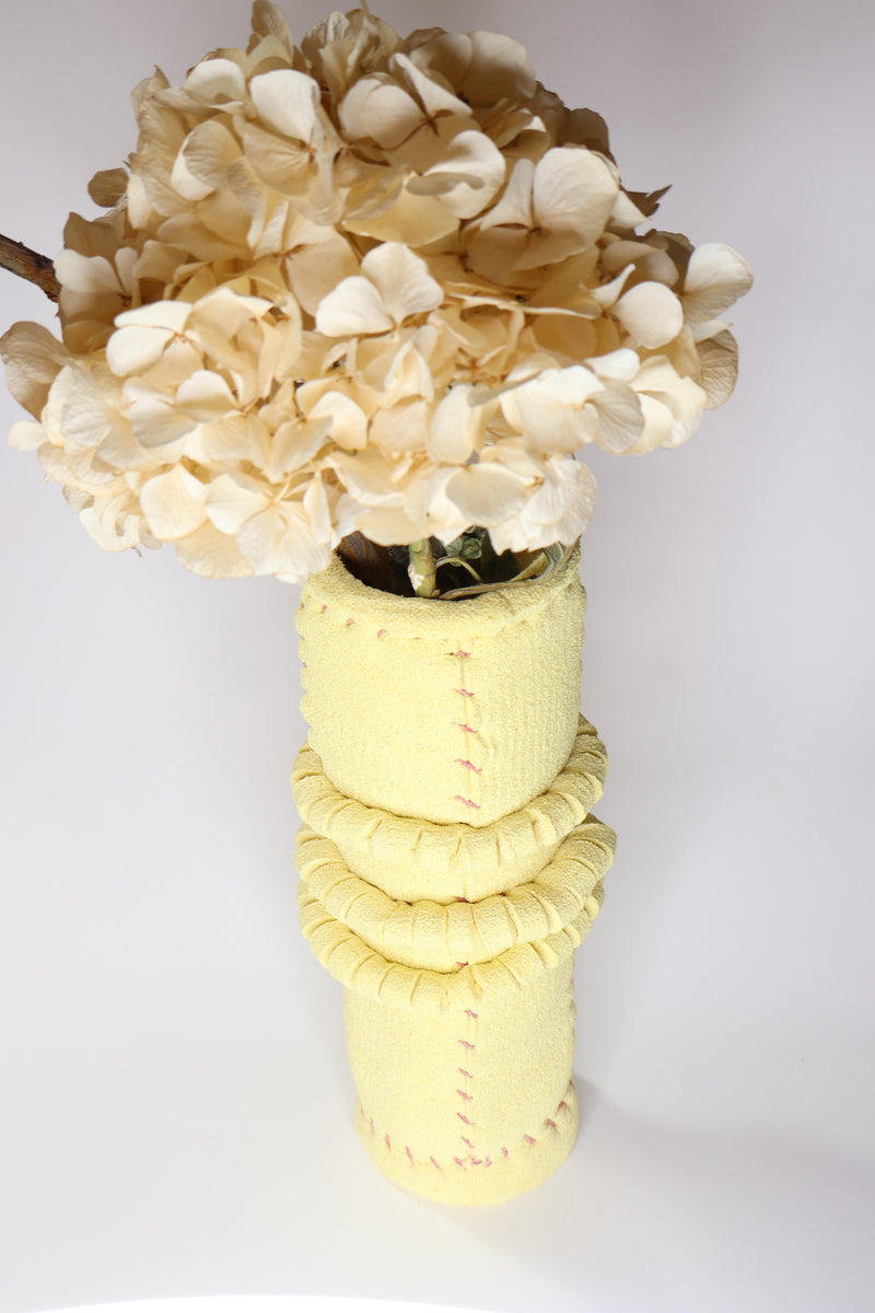 Yellow sculpture sponge vase Margarida Lopes Pereira