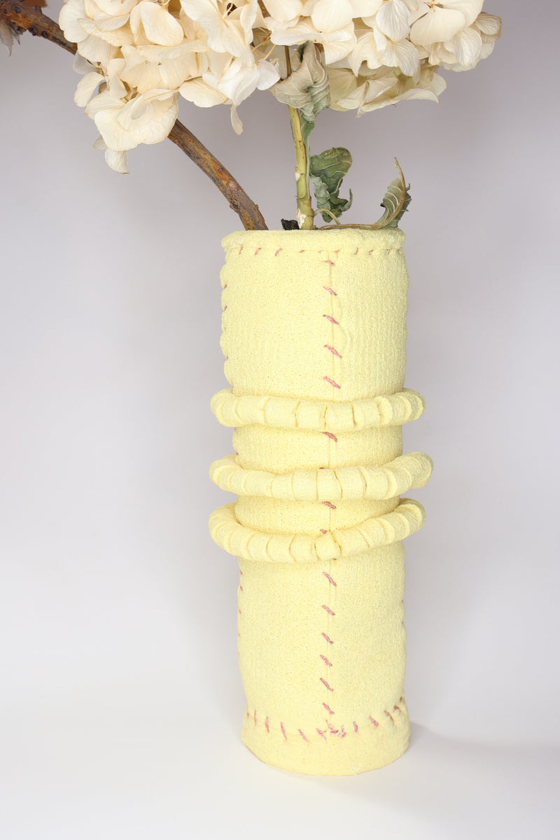 Yellow sculpture sponge vase Margarida Lopes Pereira