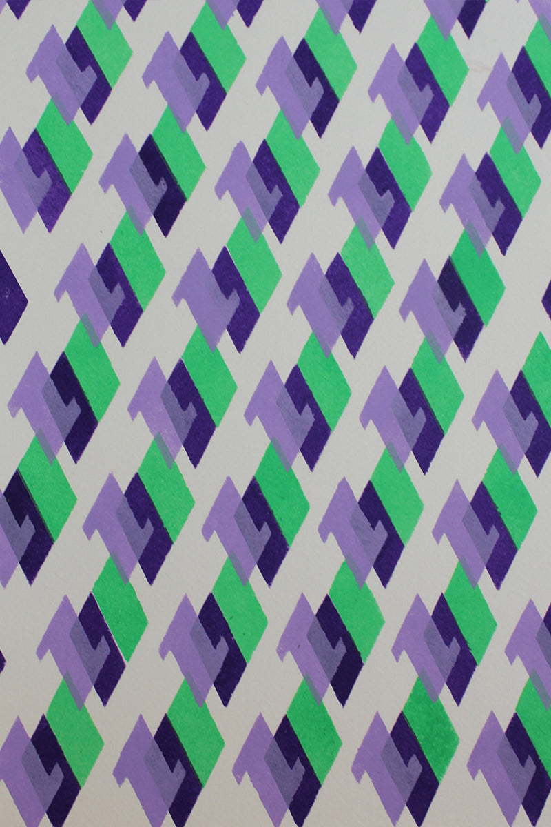 Pattern design in fluor green, lilac and purple