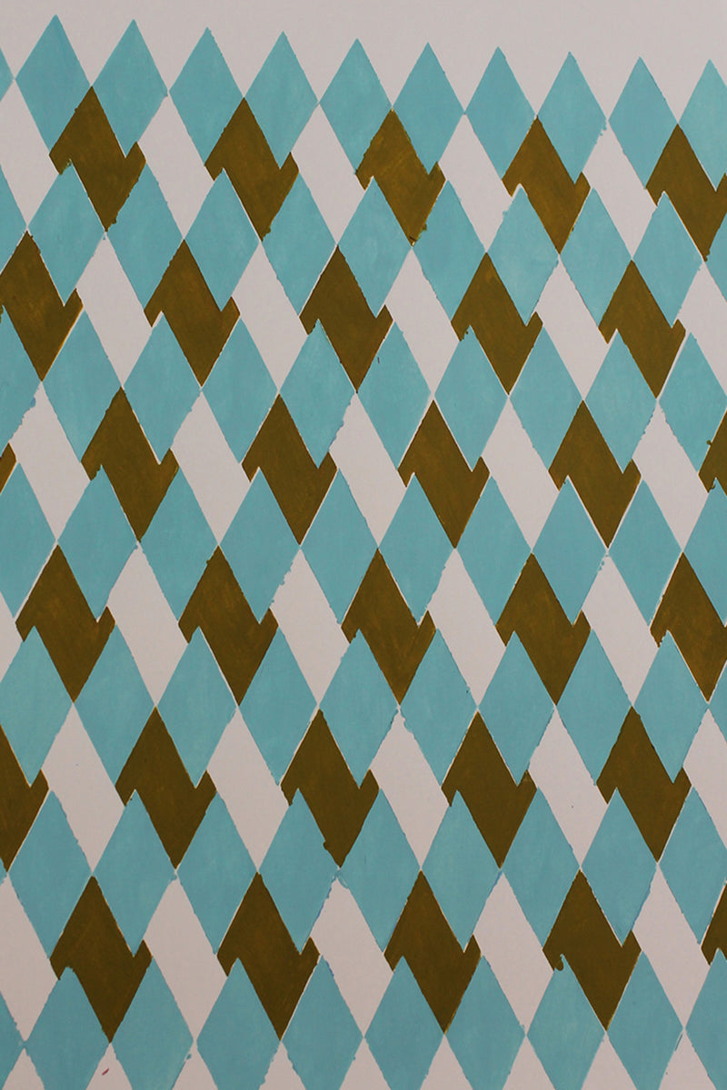 Pattern design in olive green and light blue